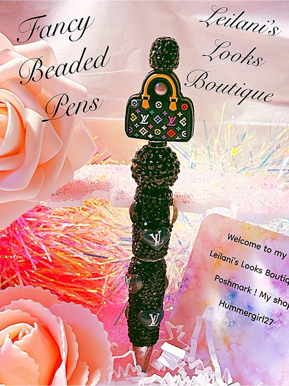 Black Beaded Multicolor purse Decorative Pen/ Fancy beaded Pen/gifts